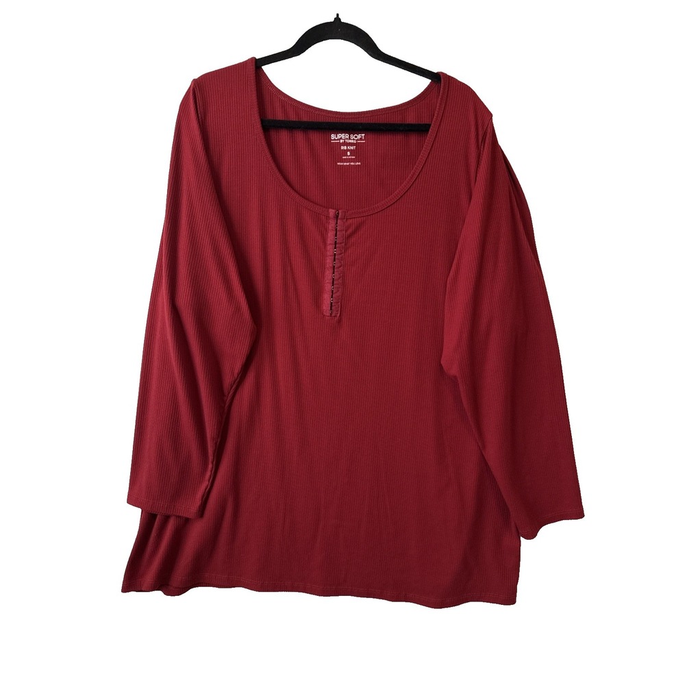 Torrid Rib Knit Super Soft Scoop 3/4 Sleeve Henley Top Red Women's Plus 5 Staple